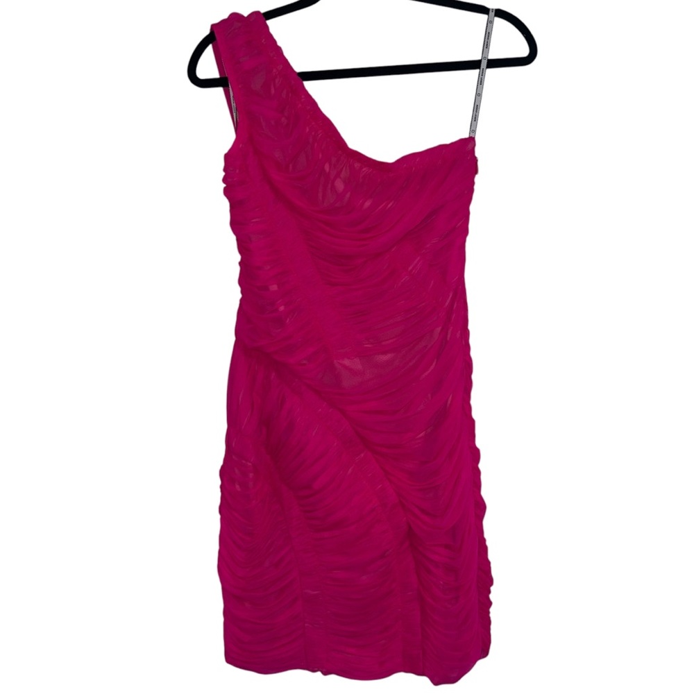 NEW NWT Herve Leger One Shoulder Draped Jersey Mini Dress In Neon Pink - Picture 3 of 9